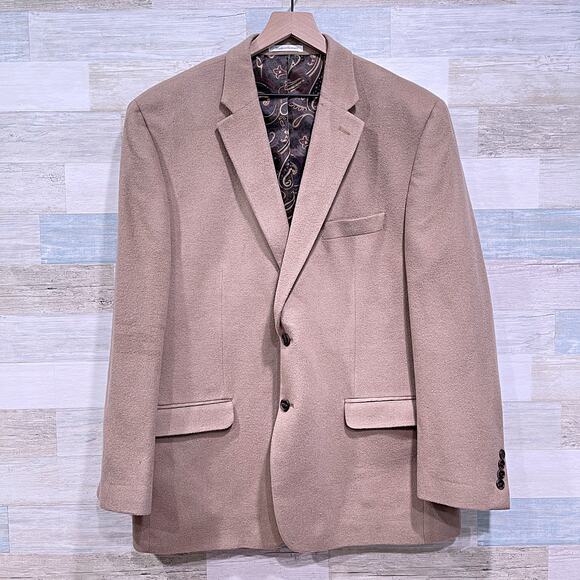 LRL Ralph Lauren Flannel Sport Coat Tan Brown Silk Wool Cashmere Mens 48R - Picture 1 of 9